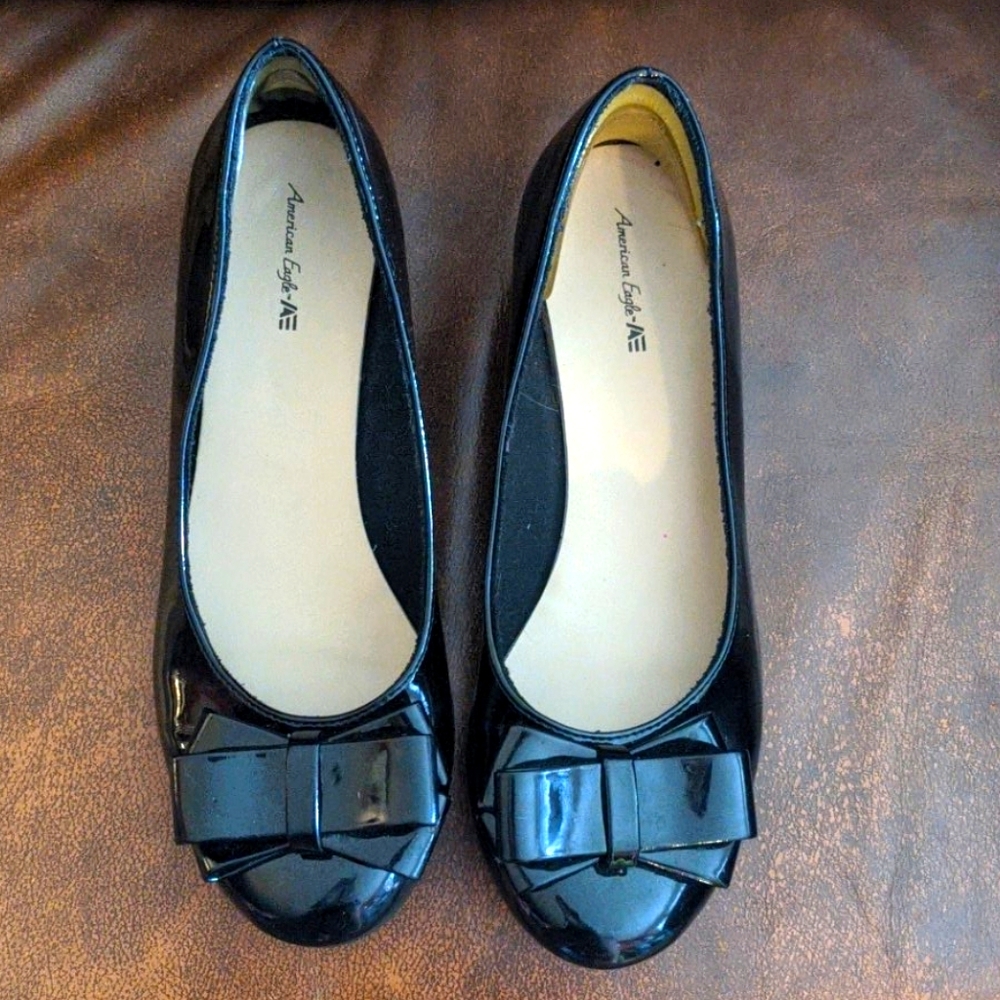 Girls Black Patent Leather Wedge, 3 1/2